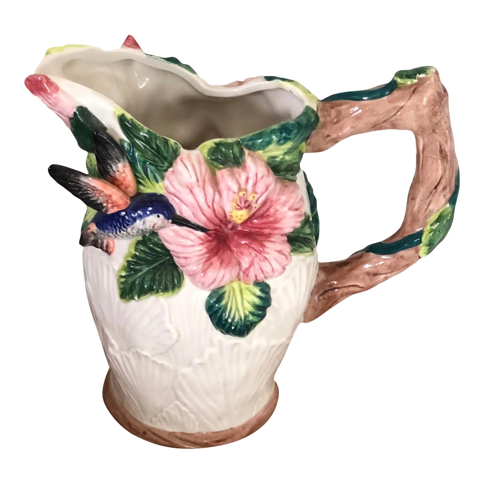 Vintage Trompe L' Oeil Hummingbird and Hibiscus Table Pitcher | Chairish