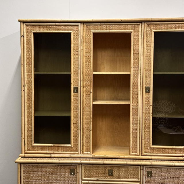 Wood Italian Rattan and Bamboo Display Cabinet from Dal Vera, 1970s For Sale - Image 7 of 16