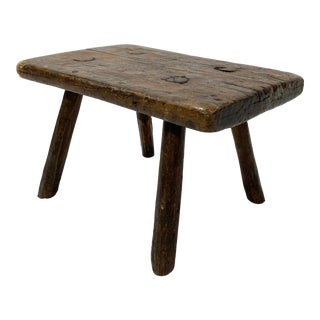 Antique Primitive Wood Stool For Sale