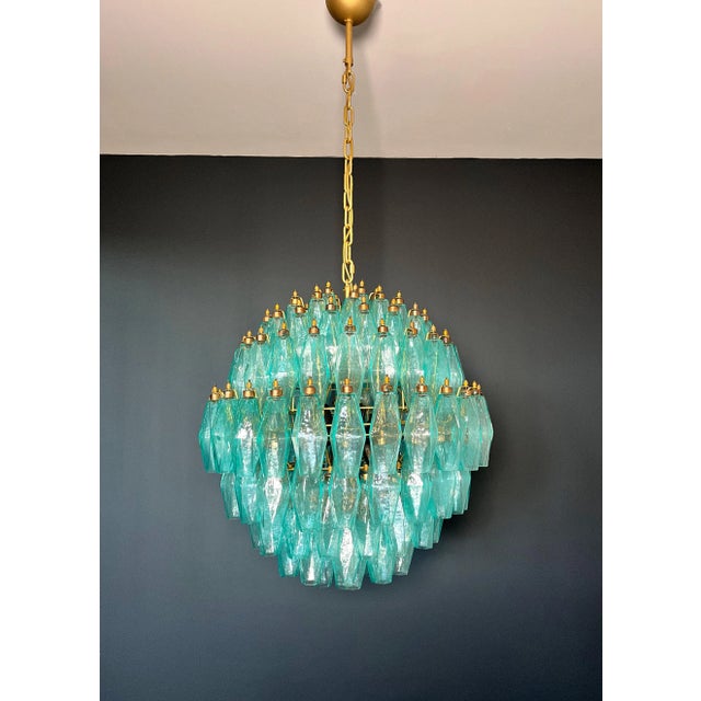 Spherical Murano Style Poliedri Chandelier, 140 Turquoise Poliedri For Sale - Image 11 of 12