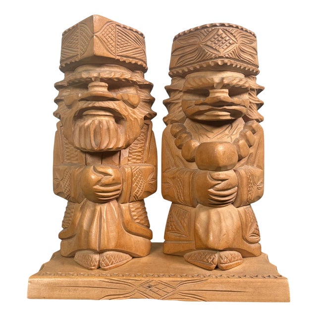 Ainu Wood Carving of Man and Woman, Hokkaido, Japan, 1960s For Sale