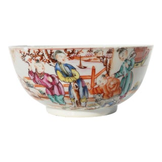 18th Century Qianlong Porcelain Bowl Depicting People Playing With a Dog For Sale