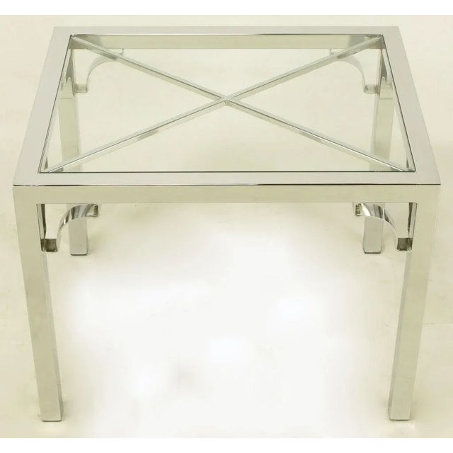 Chippendale Chrome Parsons Style Chinese Chippendale X-Top End Table For Sale - Image 3 of 8