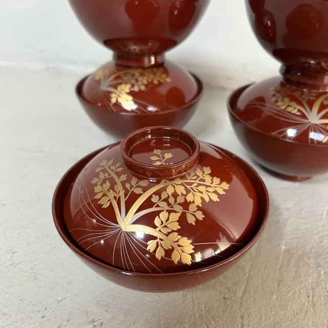 Shōwa Era Urushi Maki-E Rice Bowls, Japan, 1950s, Set of 5 For Sale - Image 4 of 13