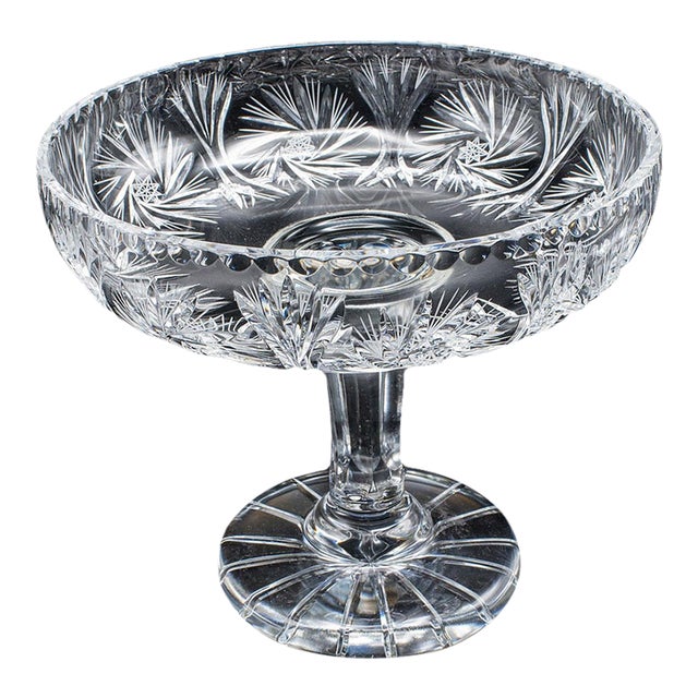 Vintage Pedestal Fruit Bowl, English, Cut Glass, Presentation Display Dish, 1960 For Sale