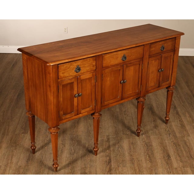 High Quality Maple Sideboard or Server with Three Dovetailed Drawers Over Cupboard Storage, Mounted on Turned Tapered Legs