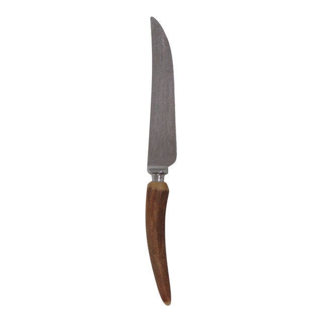 Mid 20th Century Mid Century Modern Lewis Rose Co Sheffield England Stainless Steel Steak Knife Stag Handle For Sale