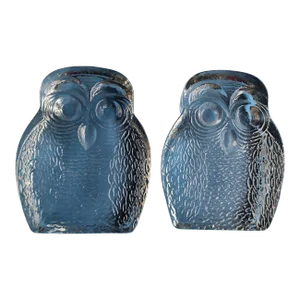 Mid Century Blenko Glass Owl Bookends - a Pair
