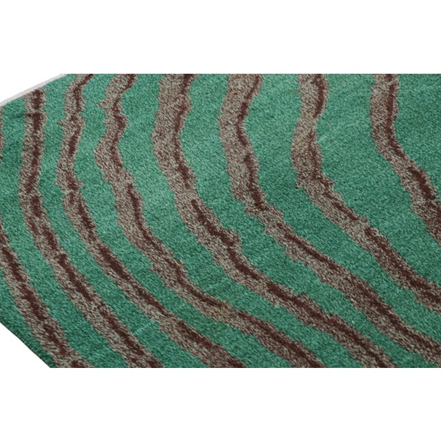 Mid-Century Modern Vintage Zeki Müren Rug in Teal With Burgundy Geometric Patterns | Rug & Kilim For Sale - Image 3 of 7