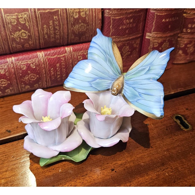 1980s 1980s 2 Beautiful Herend Butterfly and Flower Figurines For Sale - Image 5 of 17