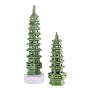 Pagoda Apple Green Objects, Tall - Set of 2 For Sale