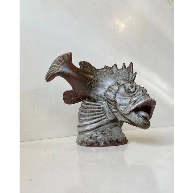 Stoneware Dragon Fish Sculpture by Carl Hugo Liisberg for Saxbo, 1940s For Sale - Image 12 of 13