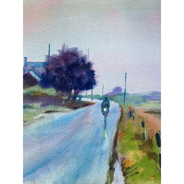 Contemporary 1970’s Original Watercolor Landscape Biking at the Beach Double Sided Painting For Sale - Image 3 of 3