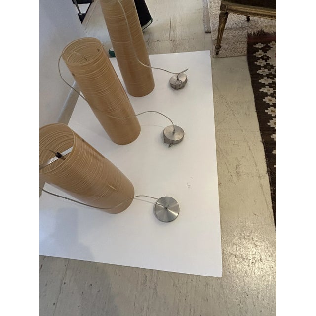 2000 - 2009 Foscarini Murano Sleek Gold & Cream Striated Fiberglass Large Pendants -Set of 3 For Sale - Image 5 of 11