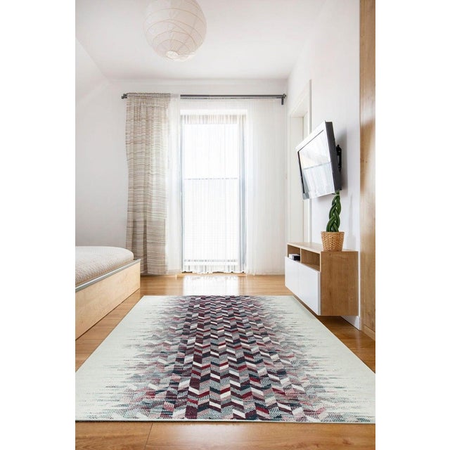 Gray 8x10 Multicolor Hand-Knotted Wool Faded Chevron Cascade Geometric Carpet Rug For Sale - Image 8 of 9