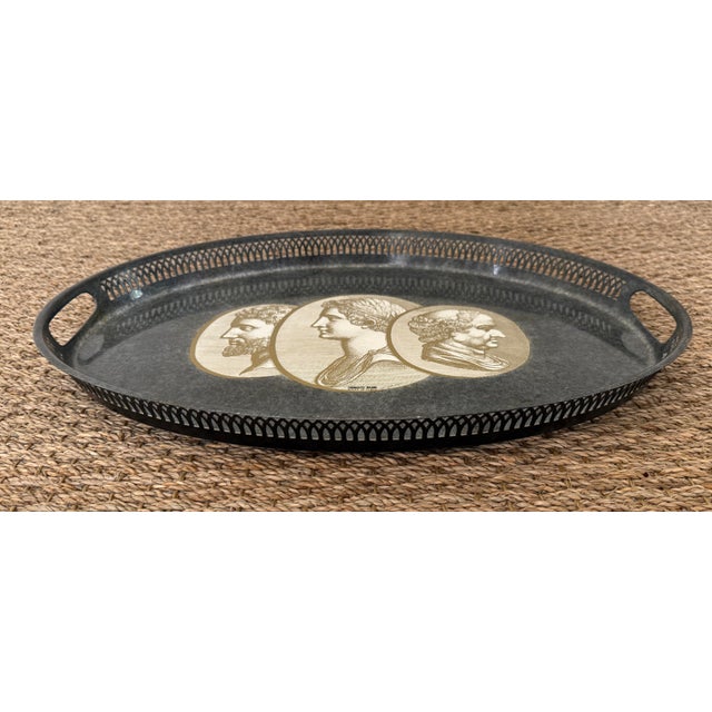 Fornasetti Oval Metal Enameled Tray With Roman Profiles For Sale In Miami - Image 6 of 9