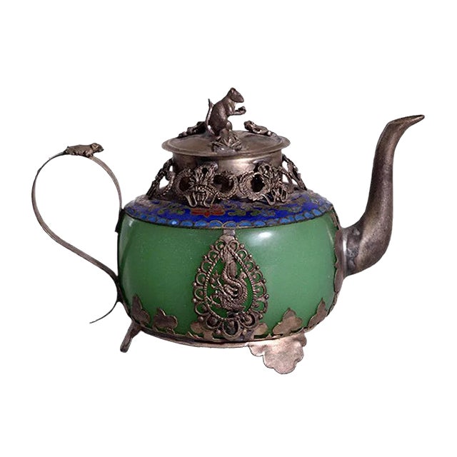 Chinese Republic Teapot in Jade and Tin For Sale