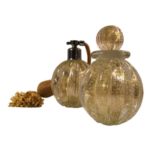1930s Barovier Murano Glass Gold Controlled Bubbles Perfume Bottle and Matching Atomizer