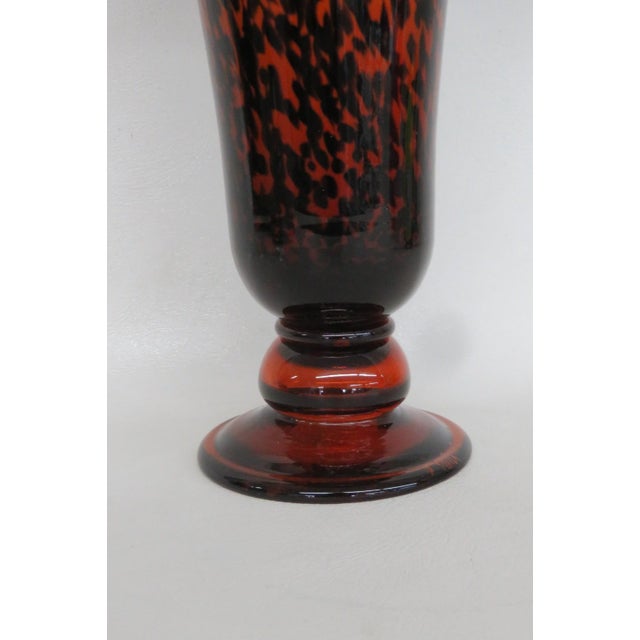 Brown Art Glass Vase Italian Style Tortoiseshell Leopard Print With Ruffled Edge 4881b For Sale - Image 8 of 12
