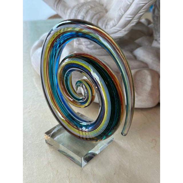 Vintage Murano Glass Colorful Rainbow Swirl on Lucite Abstract Sculpture For Sale - Image 9 of 13