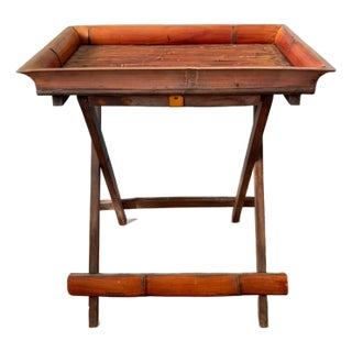 Vintage Collapsing Bamboo Tray Table / Folding Side Table - Boho Chic, Tropical, Chinoiserie For Sale