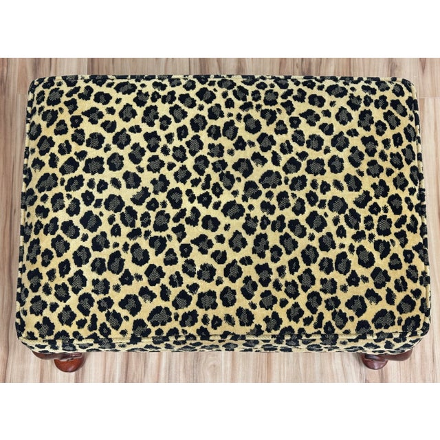 Mid 20th Century Vintage Curved Wood Leg Upholstered Leopard Print Ottoman For Sale - Image 5 of 10