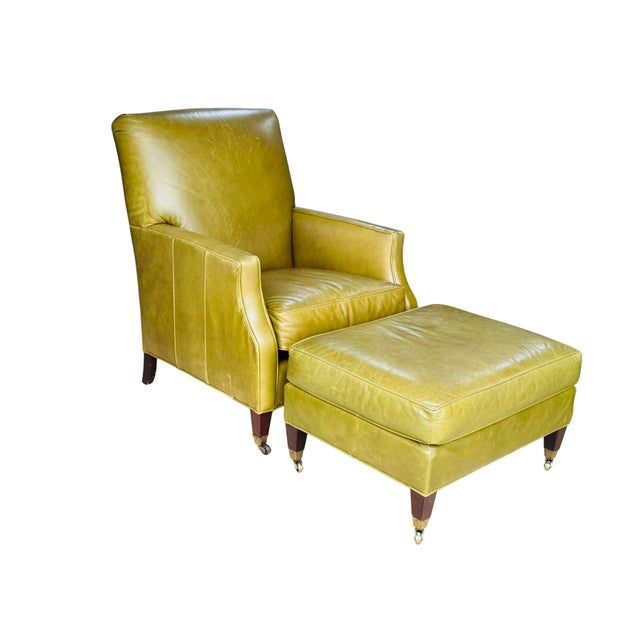 Vintage C.R. Laine Olive Green Leather Lounge Chair & Ottoman | George Smith Style A sophisticated vintage C.R. Laine...