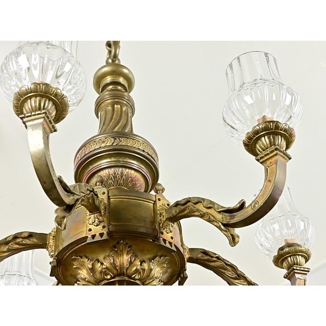 French 19th Century Bronze & Blown Glass Chandelier For Sale - Image 4 of 15