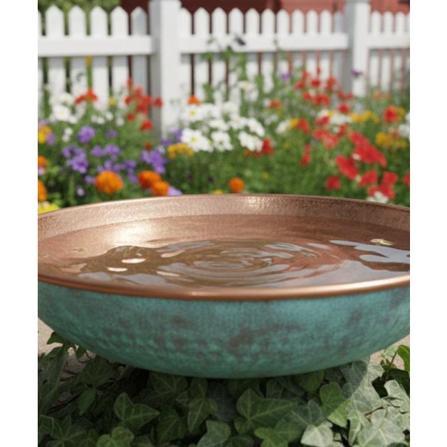 2020s Handmade Hammered Copper Bird Bath Bowl For Sale - Image 5 of 5