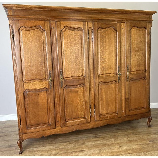 Vintage French Louis XVI Style Carved Oak 4-Door Wardrobe For Sale - Image 12 of 12