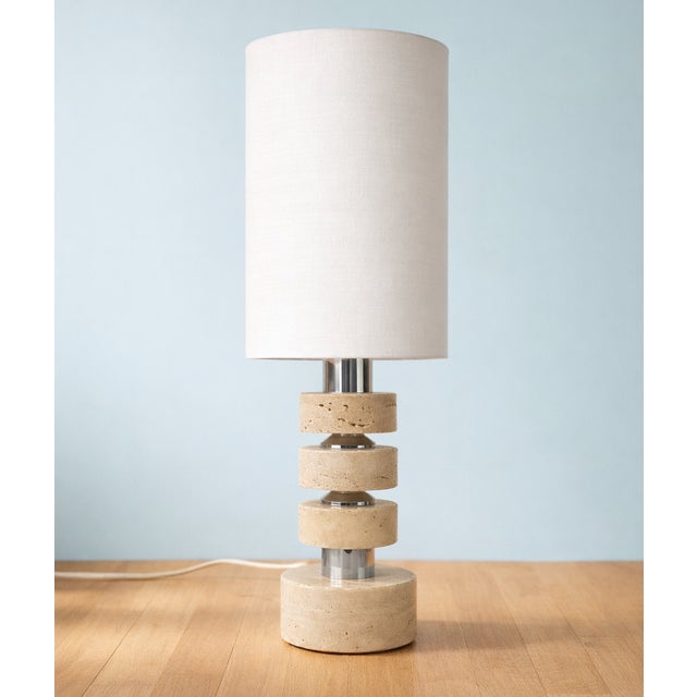 Cream Travertine and Chrome Table Lamp, Italy, 1970s For Sale - Image 8 of 8