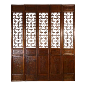19th Century Antique Chinese Handcraft 5 Panels Wooden Screen / Room Divider