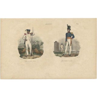 Antique Print of an Amboine Soldier and Officer, 1833 For Sale