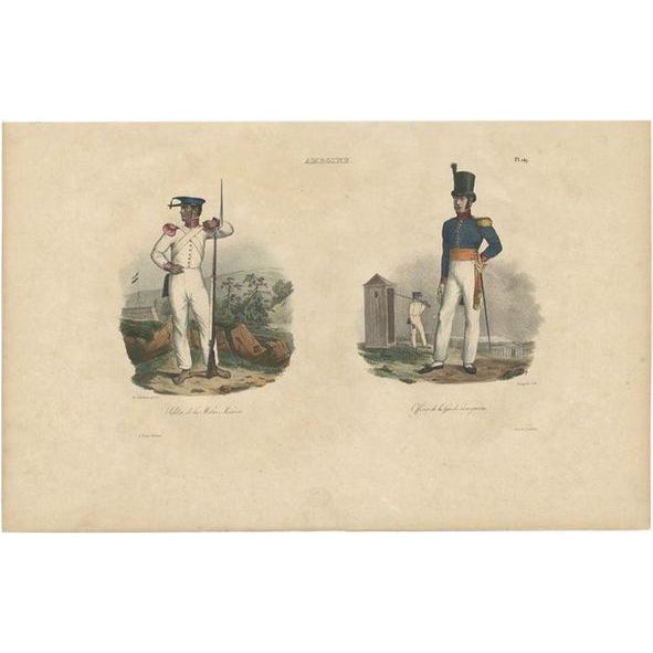 Antique Print of an Amboine Soldier and Officer, 1833 For Sale