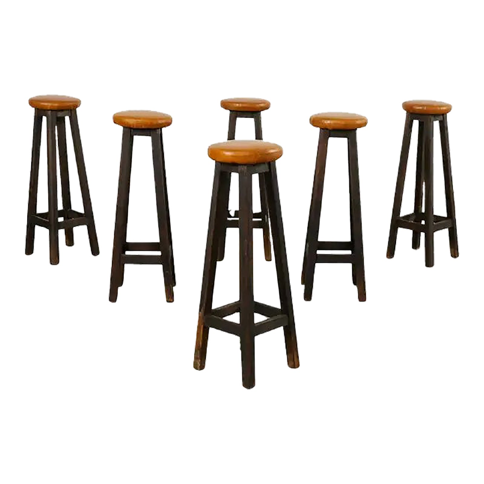 Set of Six Tall Matching Oak Pub Bar Stools Chairish