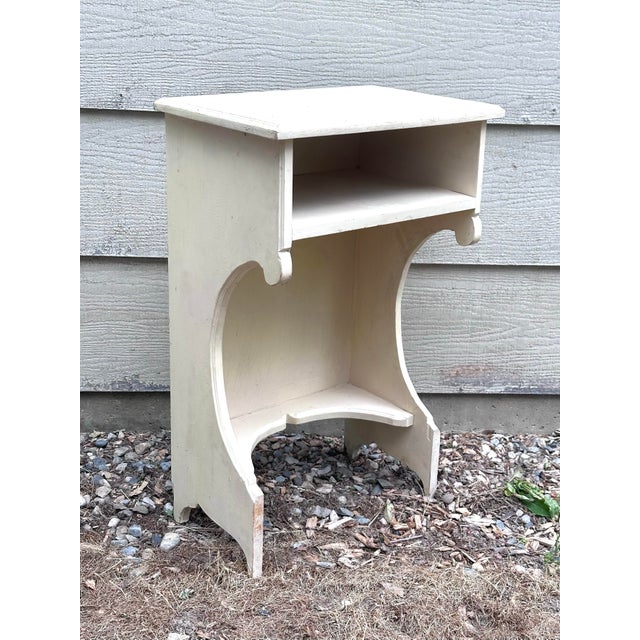 Small Vintage Cream Cubby Side Table Estimated circa 1940s Solid wood, chippy pre-loved finish Measures 29” tall x 18“...
