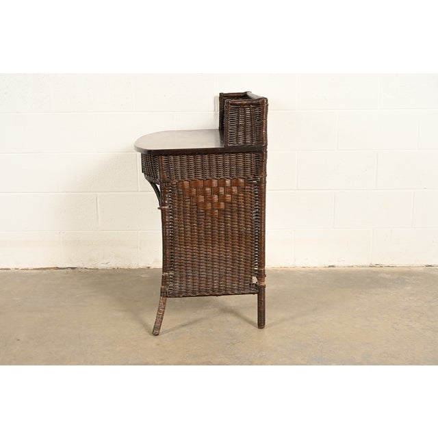 Heywood-Wakefield Antique Arts & Crafts Mission Oak & Rattan Wicker Writing Desk | Circa 1890s For Sale - Image 12 of 15