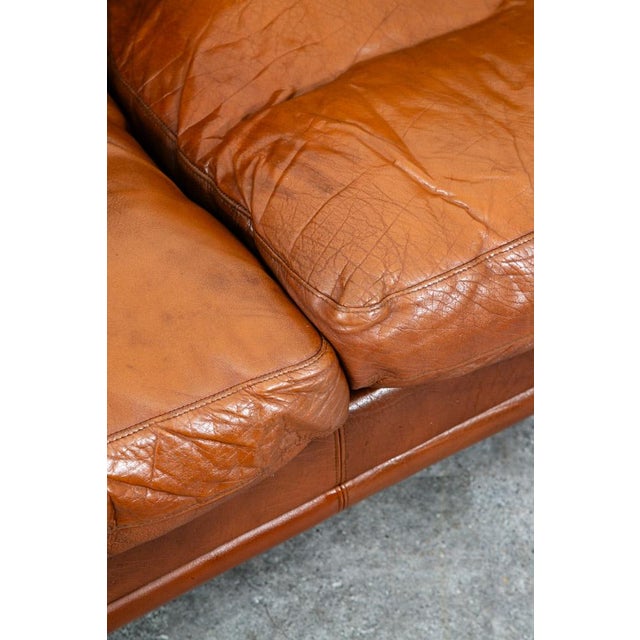 Mid Century Danish Modern Sofa Settee 3 Seater Brown Cognac Leather Denmark MCM For Sale - Image 11 of 12