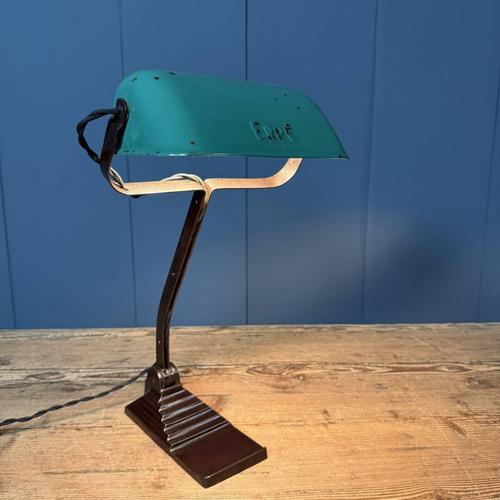 Banker's Lamp withTurquoise Enamel Shade from Erpé, 1930s For Sale - Image 3 of 18