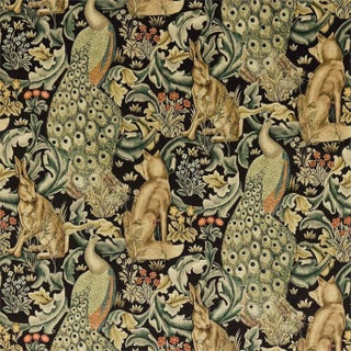Morris & Co Forest (Velvet) Fabric in Charcoal For Sale