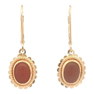 Late 20th Century Gold Carnelian Drop Earrings, A Pair For Sale