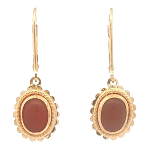 Late 20th Century Gold Carnelian Drop Earrings, A Pair