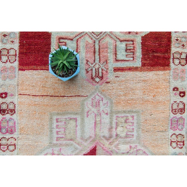 Textile House of Séance - 1950s Vintage Kurdish Geometric Medallion Wool Hand-Knotted Runner - 3’ X 11'11” For Sale - Image 7 of 11