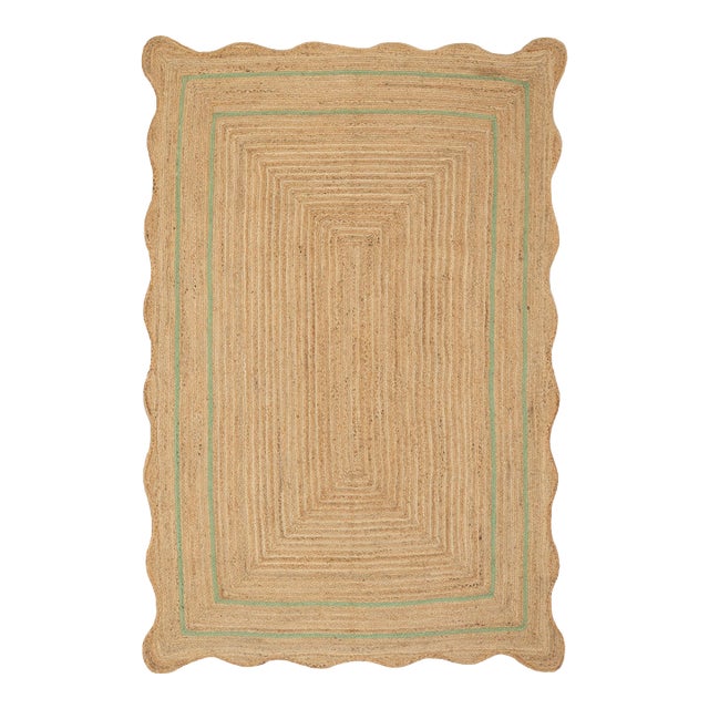 Olive Natural Jute Wave Scallop Rug 3x12 Ft. For Sale