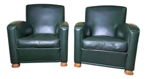 Set of Green Leather Armchair from Poltrona Frau, 1970s