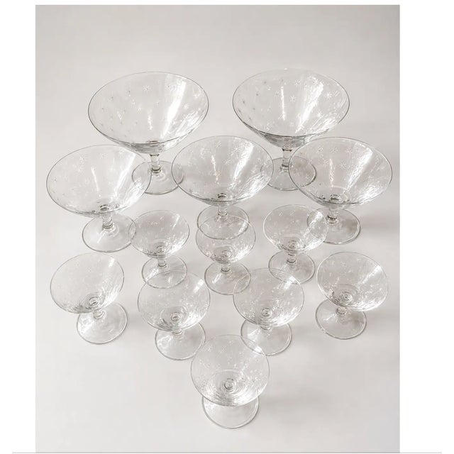 Mid 20th Century Richard Brendon's Hand-Engraved Crystal Champagne Coupes - Set of 13 For Sale
