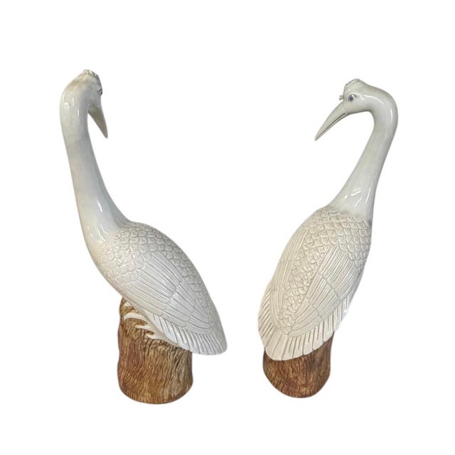 Pair of Vintage Mid-Century Italian Ceramic Crane Figurines For Sale - Image 4 of 10