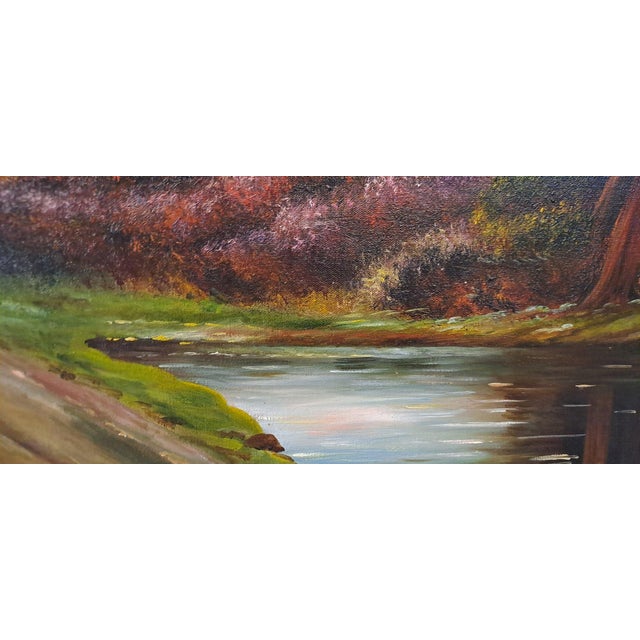 Hilly Landscape at Sunset with a Stream, 20th Century, Oil Painting on Canvas, Framed For Sale - Image 8 of 13