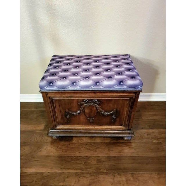 Antique French Oak Coffer Blanket Chest Storage Bench With Modern Trompe L’oeil Faux Cushioned Seat For Sale - Image 11 of 12