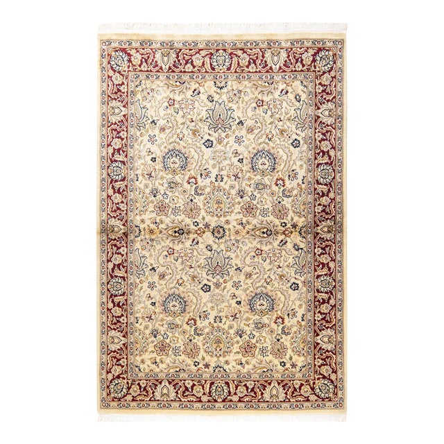Mogul, One-of-a-Kind Hand-Knotted Area Rug in Ivory, 4' 1" x 6' 3" For Sale